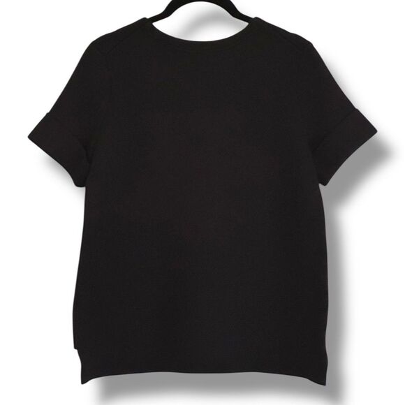 Madewell Women’s Cuffed Short Sleeve Wool Blend Sweater Black Small Hi Low Hem - Picture 2 of 8
